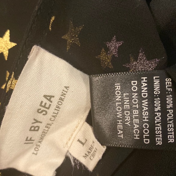 IF BY SEA - black shorts romper s/s w gold stars sheer mesh overlay, deepV - L - Picture 6 of 16